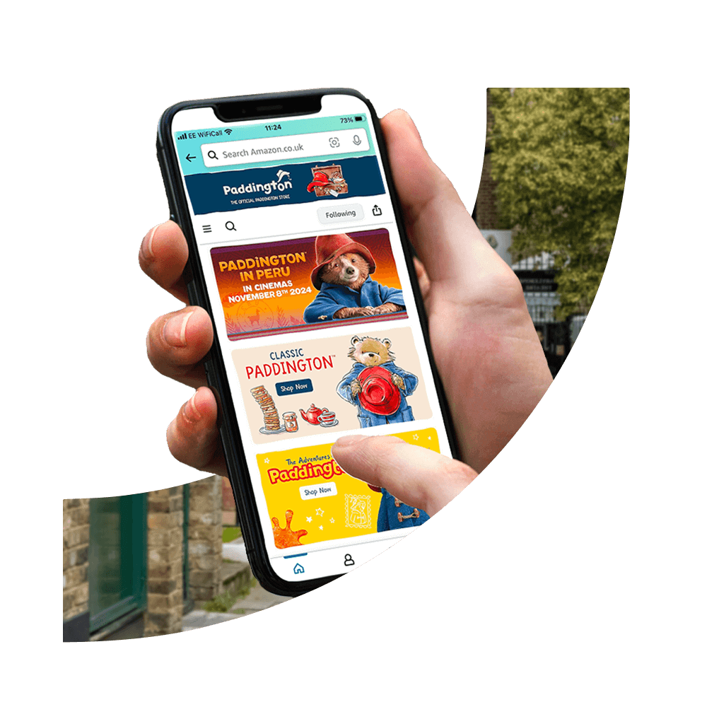 Mobile displaying Paddington Amazon Storefront.