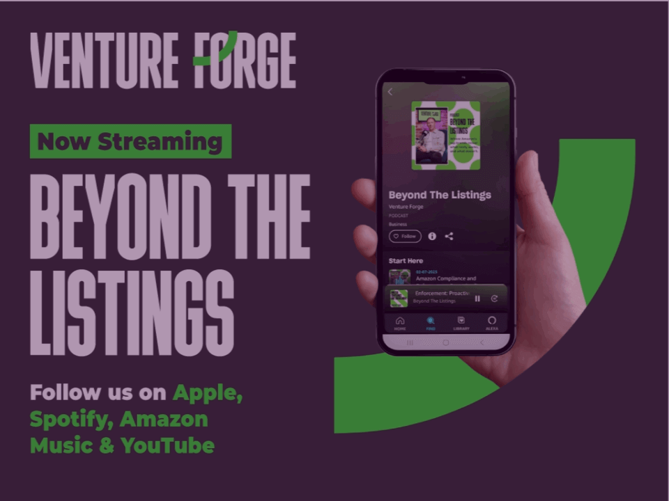Image of a man holding phone as he listens to Beyond The Listings Podcast by Venture Forge