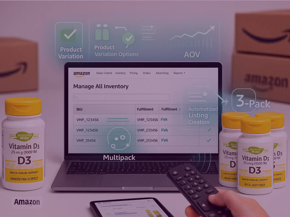 Amazon Virtual Multipacks for 3P Sellers – Venture Forge - Venture Forge Amazon virtual multipacks pilot shown with product variations and automated listing creation for 3P sellers.