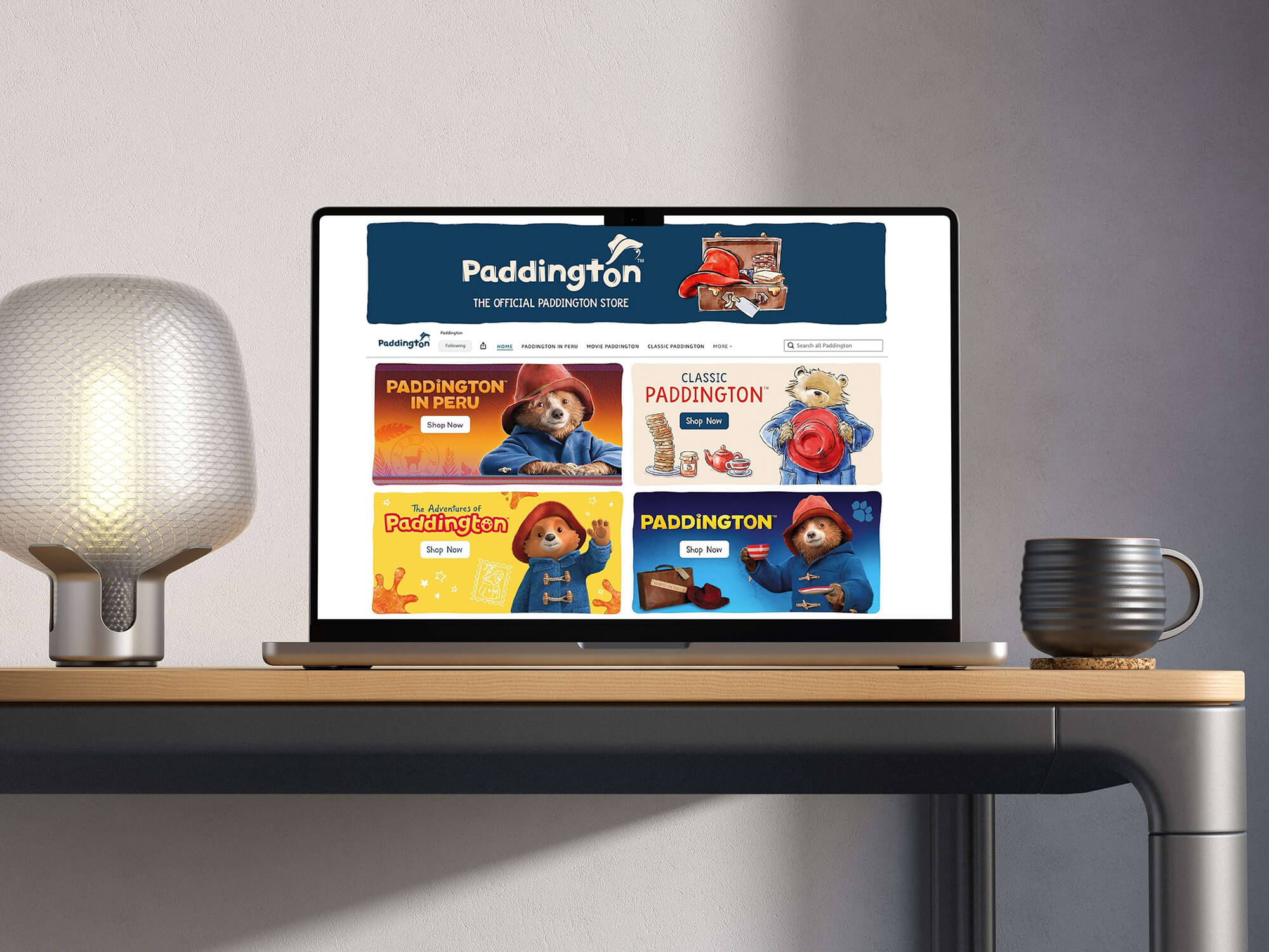  Laptop displaying a branded Amazon Storefront layout with lifestyle imagery and product tiles, representing Venture Forge’s Storefront Content service.