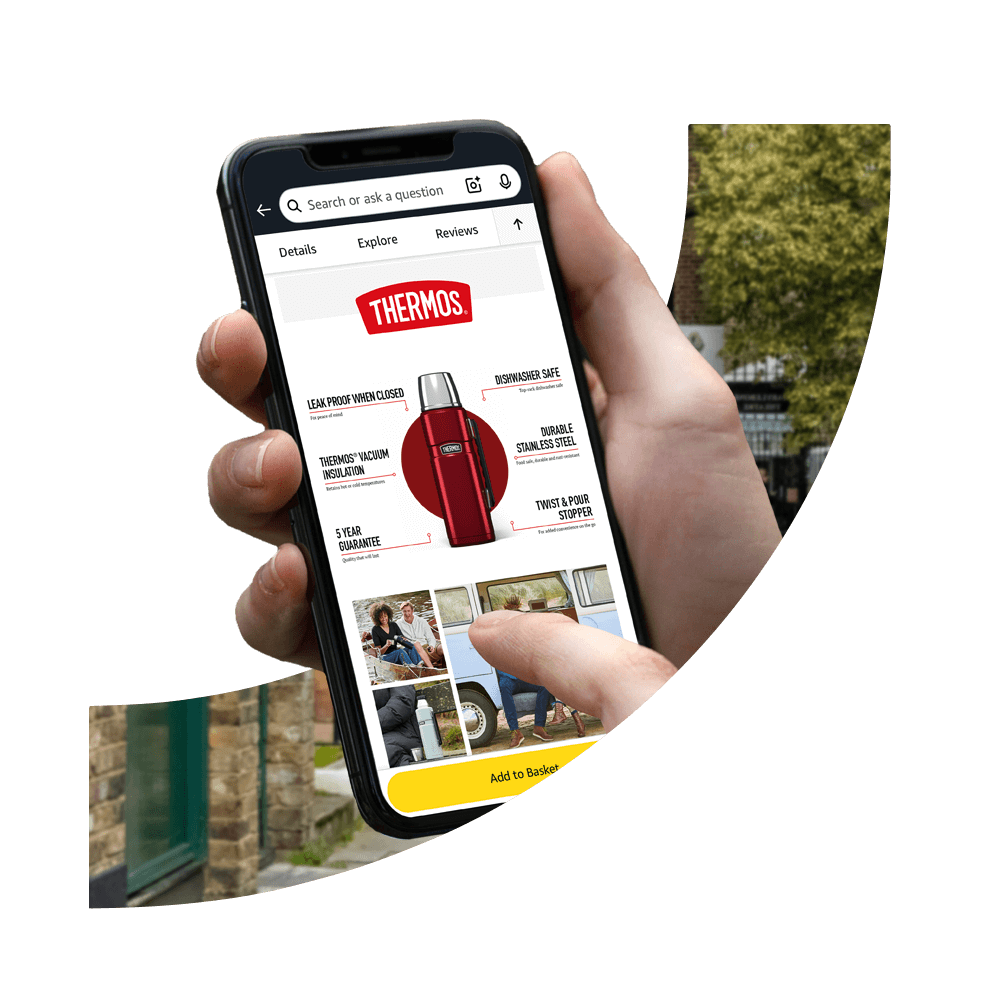 Mobile displaying Thermos Amazon Storefront.