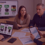 Amazon Coupon Performance Meeting - Venture Forge Team reviewing Amazon coupon performance and promotional costs, with laptops showing coupon discounts and Black Friday offers.