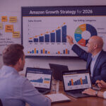 Amazon Growth Strategy 2026 Planning Meeting - Venture Forge Amazon strategy meeting showing team reviewing sales data and growth plans for 2026 on analytics dashboards