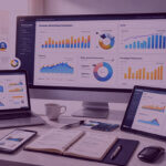Amazon advertising dashboards showing multi-channel campaign performance and analytics across desktop, tablet, and mobile devices