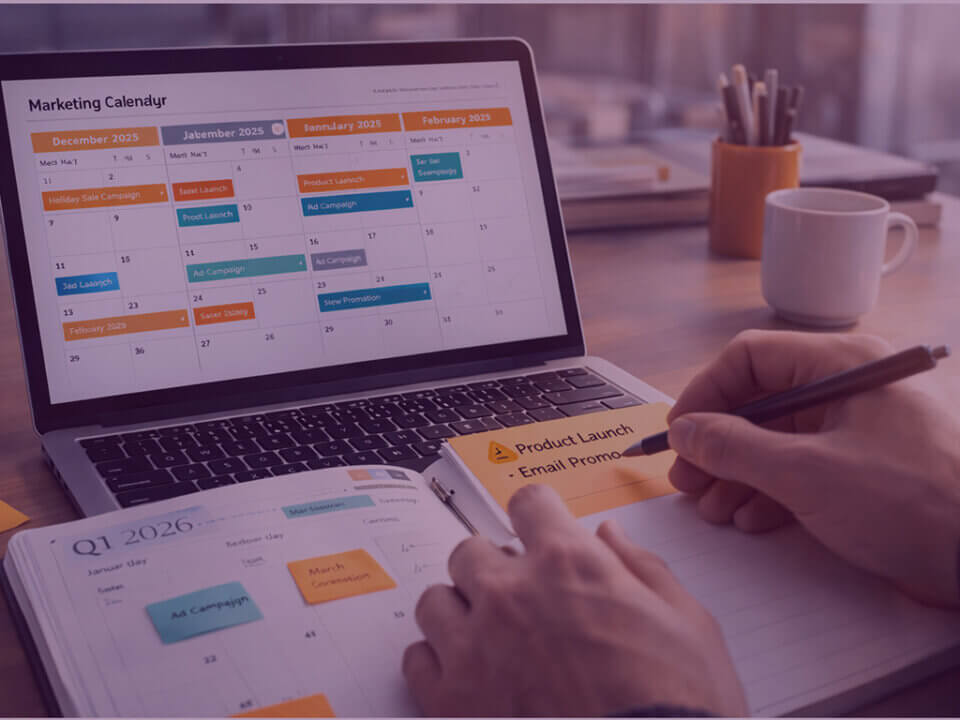 Marketing planning dashboard showing campaign calendar, performance data, and strategic ecommerce business coordination